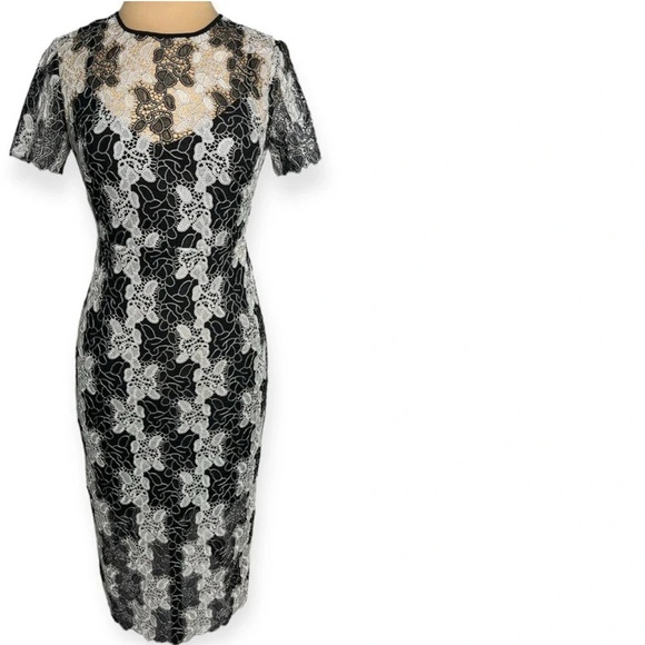 Diane von Furstenberg black and white macramé floral Guipure lace dress Size 2 - Picture 4 of 14